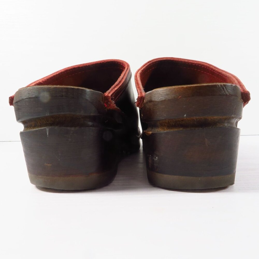 Troentorp Kahlo Wooden Clogs Women’s Size EU 39 US 8.5 Bordeaux Pull Up Leather - Picture 6 of 14